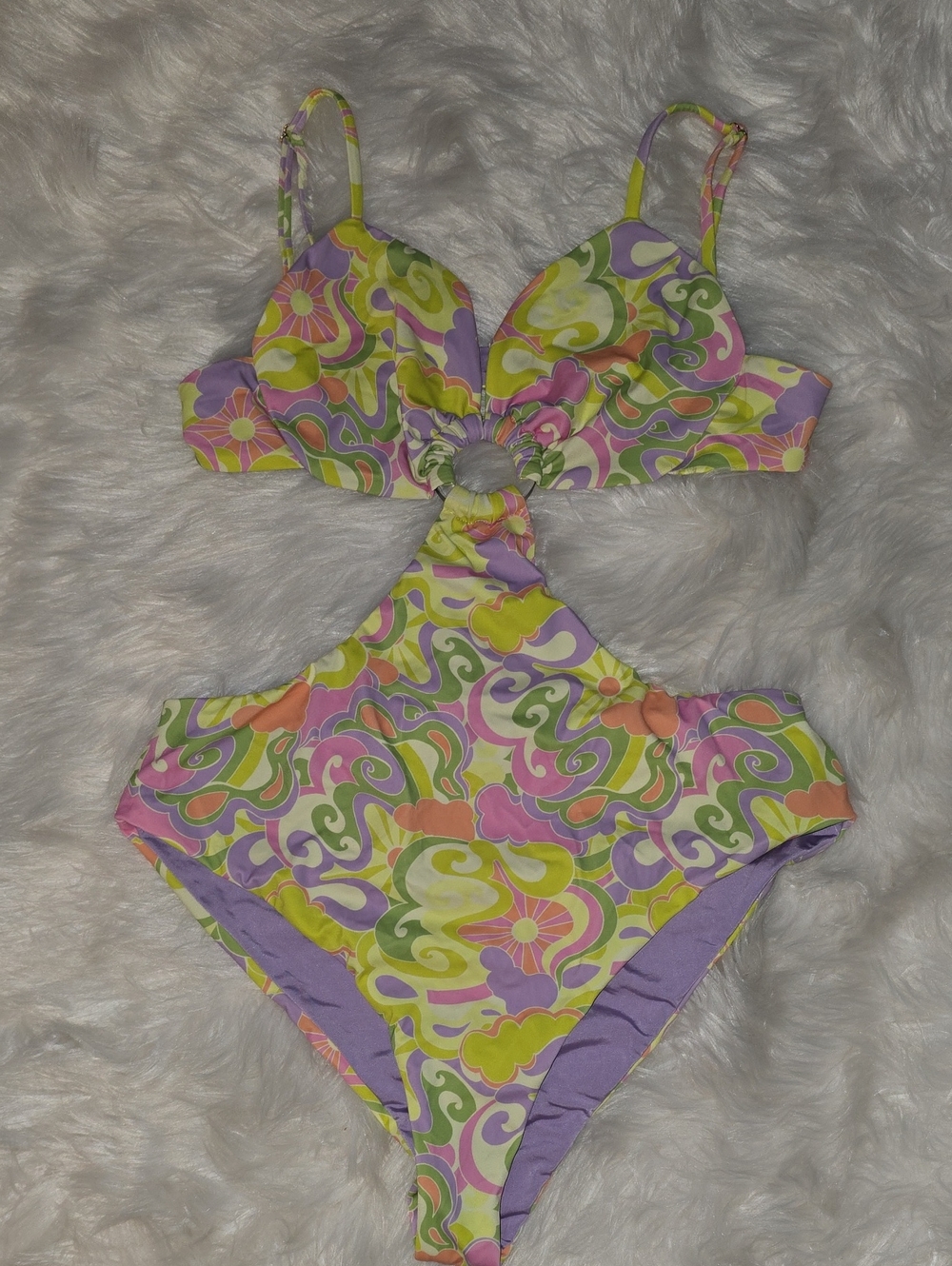 Beach Riot Kristen Cutout One-Piece Swimsuit Psychedelic Floral SIZE XL